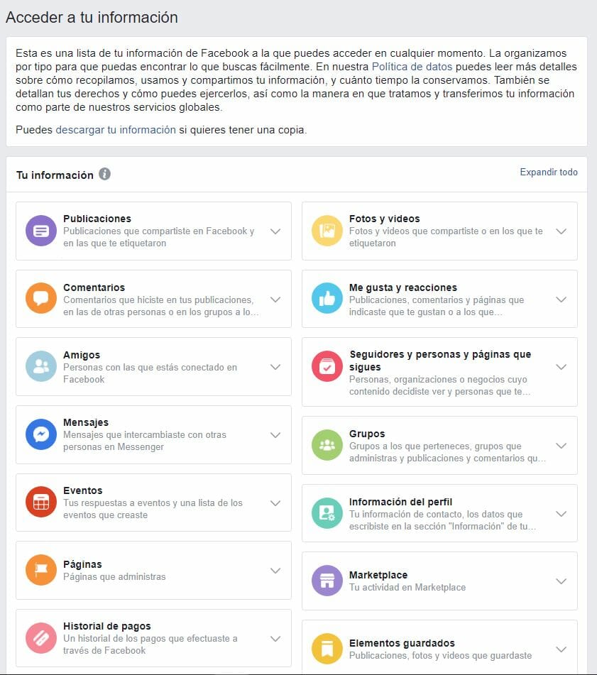 Información segmentada de facebook